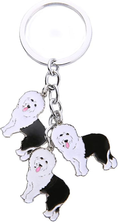 Dog Keychain, Pet Pendant Key-Ring, Cute Puppy ID Tags Metal Key Ring for Dog Lover (Old English Sheepdog)