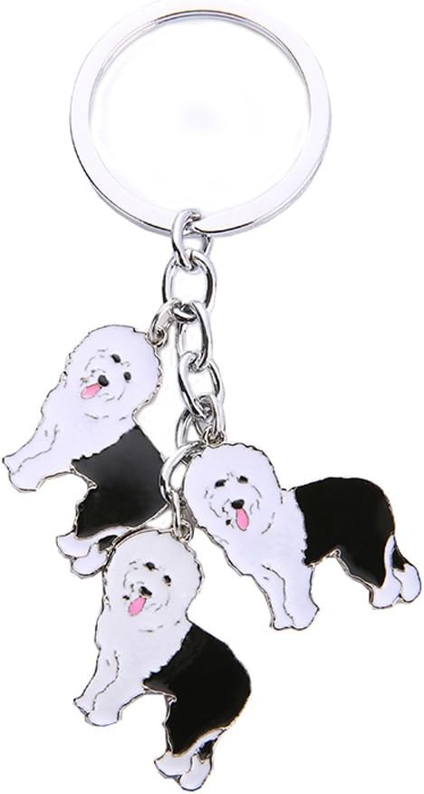 Dog Keychain, Pet Pendant Key-Ring, Cute Puppy ID Tags Metal Key Ring for Dog Lover (Old English Sheepdog)