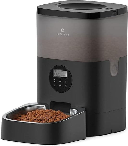 PETLIBRO Automatic Cat Feeder, Automatic Cat Food Dispenser with Timer Interactive Voice Recorder, Auto Cat Feeder with 1-4 Meals Control Dry Food, Black Transparent
