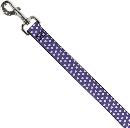 Dog Leash Minnie Mouse Bow Ears Monogram Dots Purple White 4 Feet Long 0.5 Inch Wide