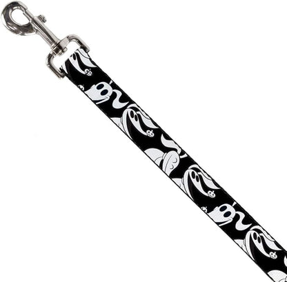 Dog Leash Nightmare Before Christmas Zero Expressions Black White 6 Feet Long 0.5 Inch Wide