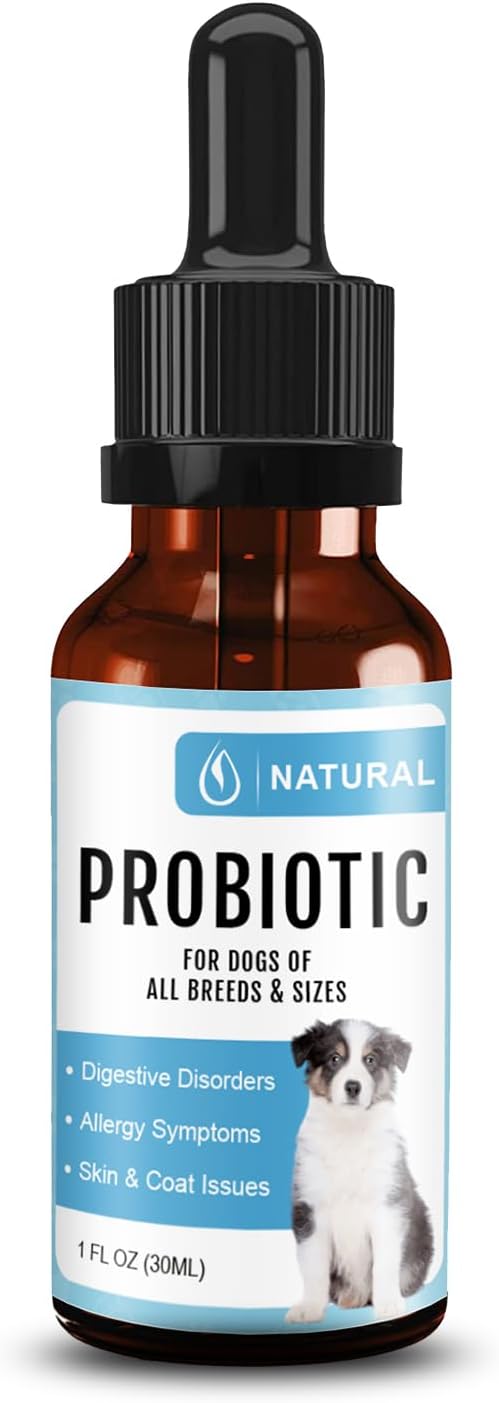Probiotic for Dogs, Probiotic Drops for Dogs with Digestive Enzymes, Probiotics for Dogs Digestive Health, Diarrhea & Upset Stomach Relief + Gas, Constipation, and Allergy Relief.