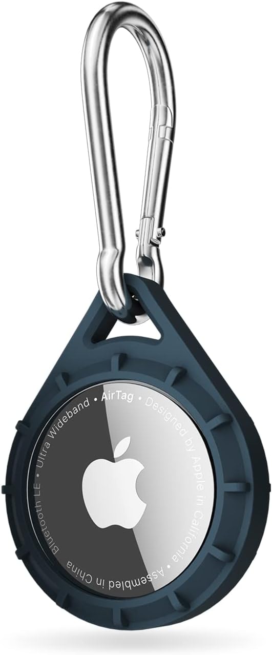 Pelican Protector AirTag Holder - AirTag Keychain W/ Stainless Steel Carabiner Clip [Impact Resistant] [Travel Essentials] - Protective Apple AirTag Case for Dog Collar, Backpack, Keys, Luggage - Navy