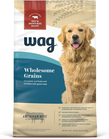 Amazon Brand – Wag Dry Dog Food, Beef and Brown Rice, 30 lb Bag (Pack of 1)