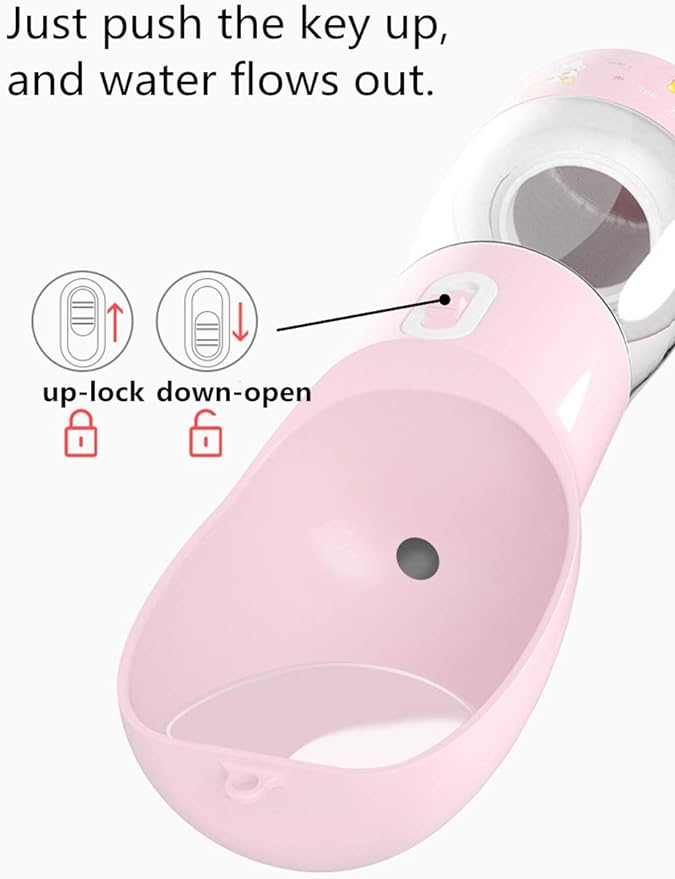 Outdoor Dog Water Bottle Dispenser - Leak Proof Water Bottle for dogs On The Go with Food Container Multifunctional Travel Dog Water Bottle（Pink）