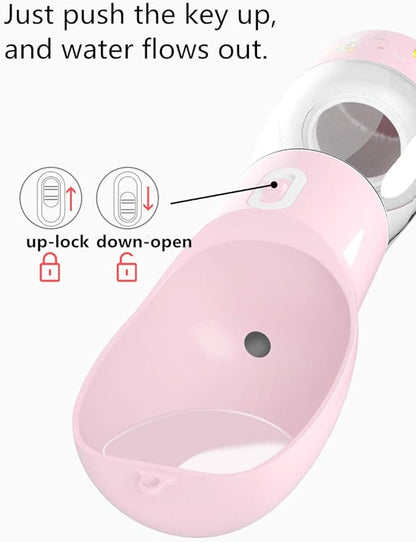 Outdoor Dog Water Bottle Dispenser - Leak Proof Water Bottle for dogs On The Go with Food Container Multifunctional Travel Dog Water Bottle（Pink）