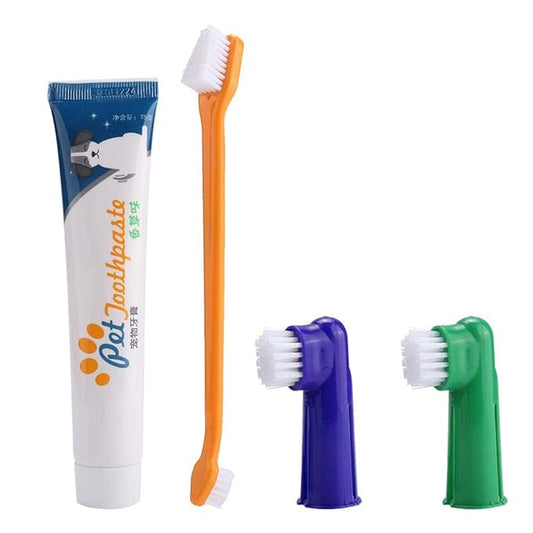 Pet Dog Cat Toothbrush Toothpaste Set Dog Soft Toothbrush Vanilla Flavored Toothpaste Dental Care Tool for Reduces Tartar Buildup with Dual Headed Toothbrush Finger BrushToothpaste