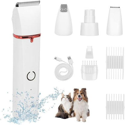 Electric Dog Paw Trimmer Dog Grooming Kit, 4 in 1 Paw Trimmer for Small Dogs Cats Grooming Quiet, Rechargeable and Plug-and-Play Paw Trimmer for Dogs Grooming Hair, Paws, Eyes, Ears, Face
