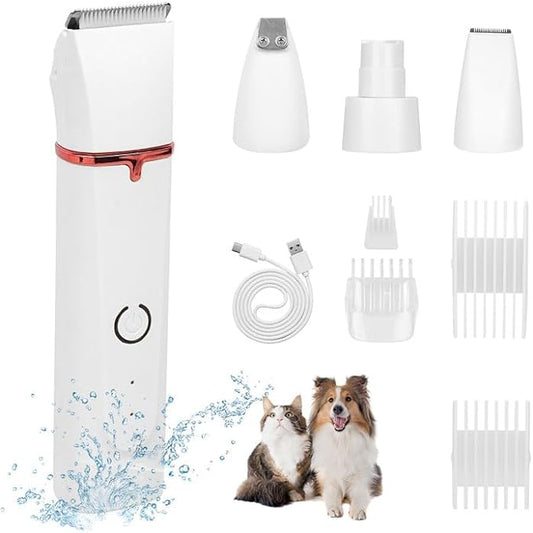 Electric Dog Paw Trimmer Dog Grooming Kit, 4 in 1 Paw Trimmer for Small Dogs Cats Grooming Quiet, Rechargeable and Plug-and-Play Paw Trimmer for Dogs Grooming Hair, Paws, Eyes, Ears, Face