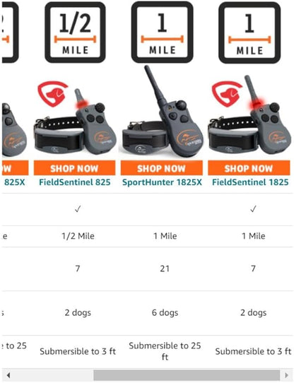 SportDOG Brand SportHunter 825X Shock Collar - 1/2 Mile Range - Dog Training Collar with Shock, Vibrate, and Tone, Rechargeable Remote Trainer