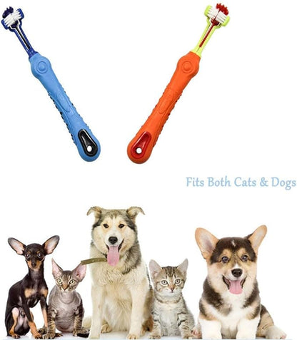 Orgrimmar 2 PCS 3-Sided Pet Toothbrush Dog Toothbrush Removing Bad Breath Tartar Cleaning Mouth Pet Dental Care Cat Cleaning Mouth