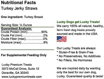 Lucky Premium Treats Turkey Jerky Straws – All Natural Turkey Dog Treats, Dog Chews Made with Restaurant Quality Turkey (13 oz)