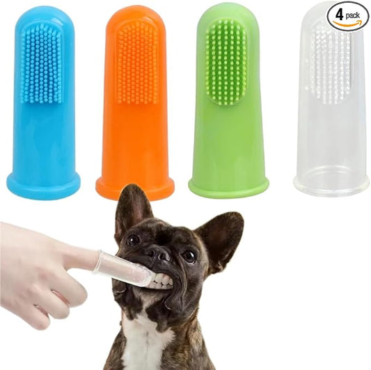 Silicone Cat Finger Toothbrush, 4Pcs Dog Toothbrush, Cleaning Kit Pet Toothbrush for Small to Large Dogs Cats Teeth Cleaning &Dental Care
