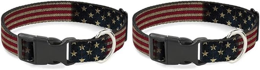 Buckle-Down Plastic Clip Collar - Vintage US Flag Stretch - 1" Wide - Fits 9-15" Neck - Small (Pack of 2)
