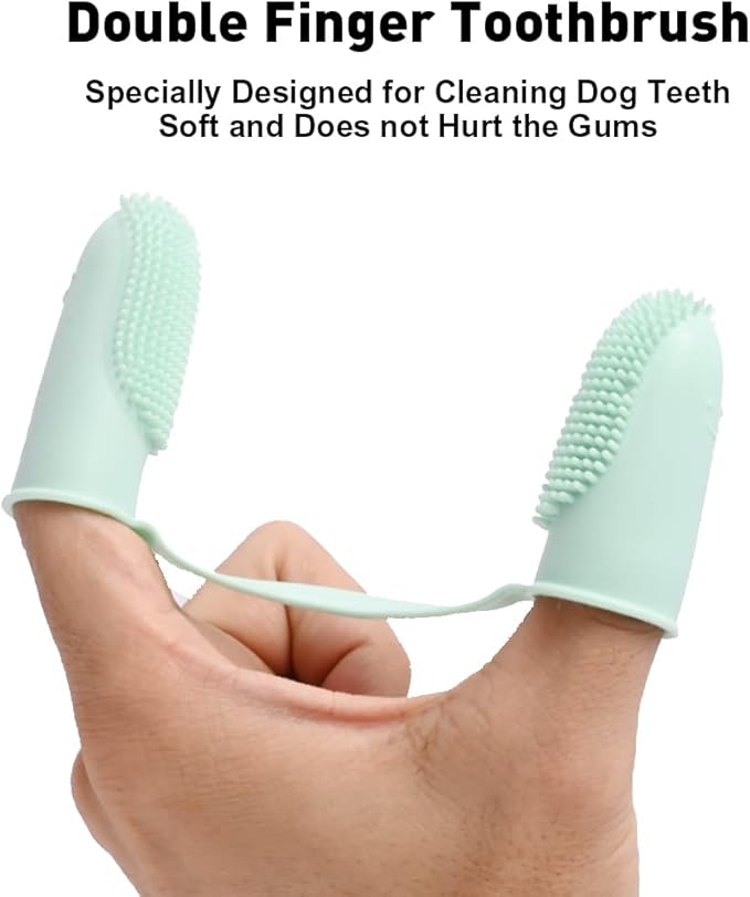 Aohcae 4 Pack Toothbrush for Dog, Finger Toothbrush Kit, 135ºSurround Bristles for Easy Teeth Cleaning, Double-Finger Toothbrush Dental Care for Puppies, Cats and Small Pets