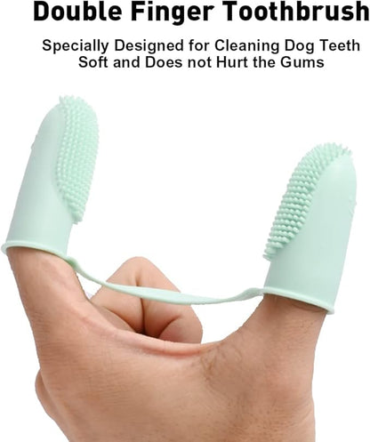 Aohcae 4 Pack Toothbrush for Dog, Finger Toothbrush Kit, 135ºSurround Bristles for Easy Teeth Cleaning, Double-Finger Toothbrush Dental Care for Puppies, Cats and Small Pets