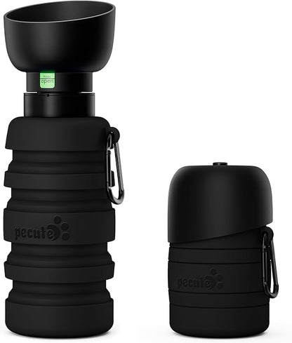 Pecute Dog Water Bottle Portable, 29oz Dog Foldable Water Bottle with Folding Bowl, Carabiner Clip, 5 Levels Capacity, 100% Food Grade Silicone, Dog Water Bottle for Outdoor Walking, Travel (Black)
