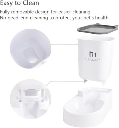 Marchul Cat Feeder and Water Dispenser Set, Automatic Cat Food Dispenser 4.63lb, Gravity Automatic Water Dispenser 1 Gallon, Cat and Dog Feeders with Pet Food Scoop Sponge Bottle Brush