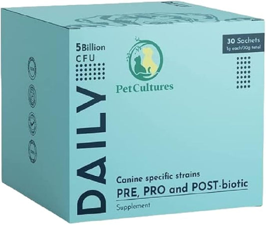 Daily Probiotics for Dogs, Gut Health PRE, PRO, and Post-biotic Powder Supplement with Digestive Enzymes, Dog Probiotics for Digestive Health, 30 Packs