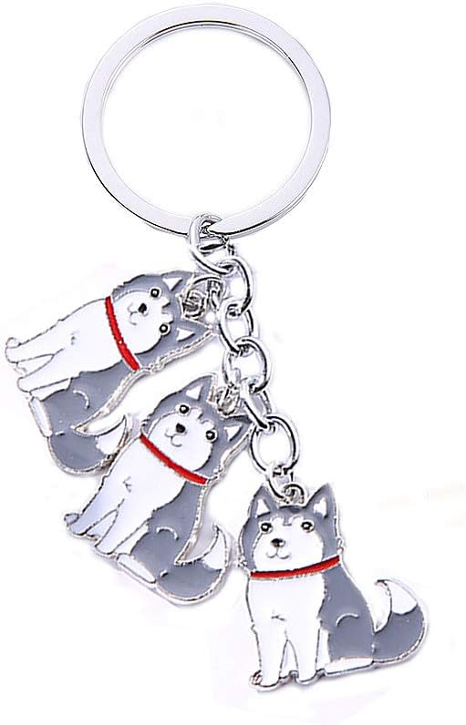 Dog Keychain, Pet Pendant Key-Ring, Cute Puppy ID Tags Metal Key Ring for Dog Lover (Alaskan Malamute Grey)