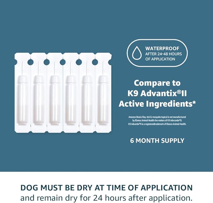 Amazon Basics Flea, Tick & Mosquito Topical Treatment for X-Large Dogs (over 55 pounds), 6 Count (Previously Solimo)