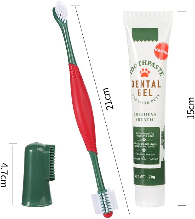 3-Piece Dog Toothbrush Kit, 2 Pack Tooth Brushing Pet Cat Teeth Cleaning Oral Dental Care Fresh Breath Brush Set with Toothbrush Toothpaste Fingerbrush for Puppy Small Medium Dogs - Vanilla Flavor