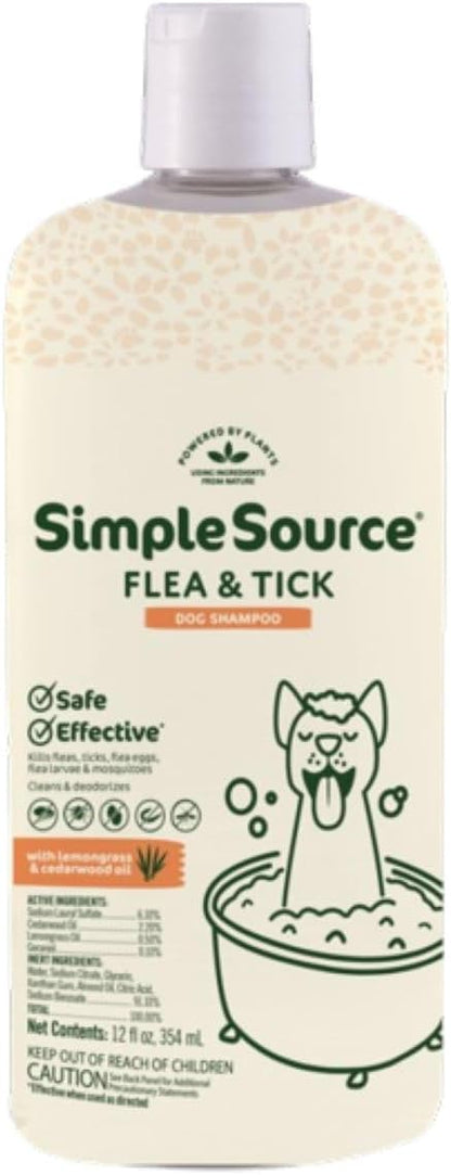 SimpleSource® Flea & Tick Shampoo for Dogs, Powered by Plants, Kills Fleas, Flea Eggs, Flea Larvae, & Ticks, & Mosquitos, Cleans & Deodorizes, 12oz Bottle