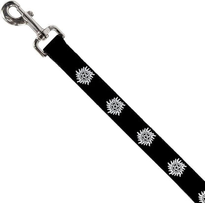 Buckle-Down Dog Leash Winchester Pentagram Repeat Black White Available in Different Lengths and Widths for Small Medium Large Dogs and Cats, Multicolor, 6 Feet Long - 1/2" Wide (DL-6FT-WSN005-N)