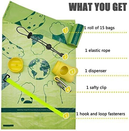 Bag Dispenser Dog Poop Bags Holder Dog Waste Bags Dispenser with Leak-Proof Green Poop Bags for Leash On The Go for Walking Dogs Outdoor (1 Holder 135 Bags,Yellow)