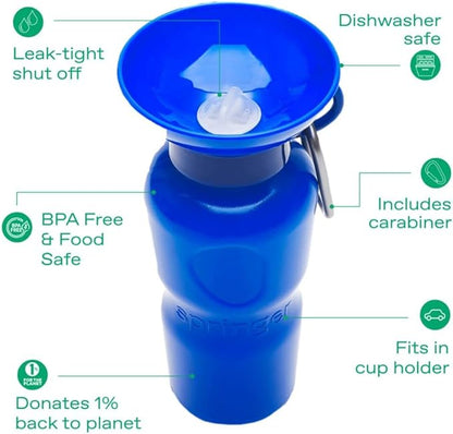Springer Dog Water Bottle | Portable Travel Water Bottle Dispenser for Dogs - As Seen on Shark Tank | Patented, Leak-Proof Bottles Fill Bowl with Water - Ideal for Walking | BPA-Free 22oz Indigo