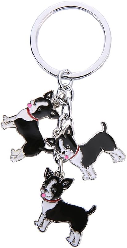 Dog Keychain, Pet Pendant Key-Ring, Cute Puppy ID Tags Metal Key Ring for Dog Lover (Black Chihuahua)