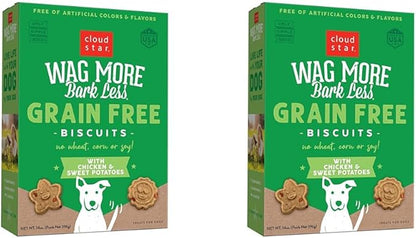 Cloud Star Wag More Bark Less - Dog Treats - Crunchy Biscuits - Grain Free Chicken & Sweet Potato - 14 oz Box (Pack of 2)