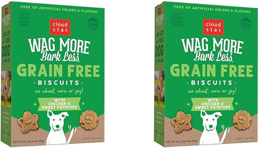 Cloud Star Wag More Bark Less - Dog Treats - Crunchy Biscuits - Grain Free Chicken & Sweet Potato - 14 oz Box (Pack of 2)