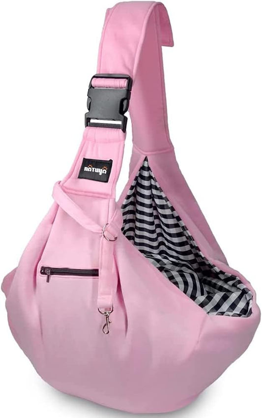 NATUYA Small Dog Carrier Sling Cat Sling,Adjustable Strap Hand Free Pet Puppy for Outdoor Traveling Subway (pink, Snap)