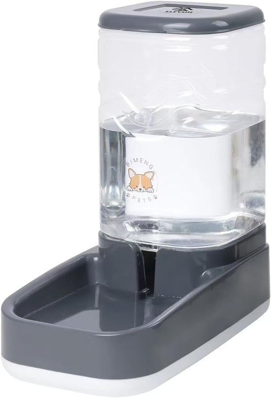 Automatic Pet Water Feeder, 3.8L Gravity Cat Water Dispenser with Cat Water Bowl, Large Capacity Water Feeder for Kitten & Small and Medium-Sized Dogs (Grey)