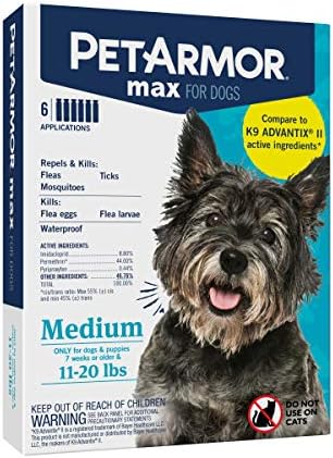 PetArmor Max Flea, Tick and Mosquito Prevention for Medium Dogs (11 to 20 Pounds), Topical Dog Flea Treatment Repels and Kills, 6 Month Supply