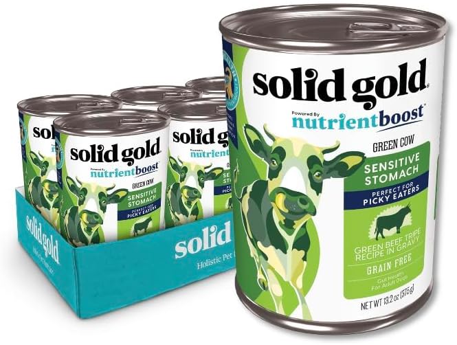 Solid Gold Green Cow Wet Dog Food Mix in for Adult & Senior Dogs for Picky Eaters - Canned Dog Food Additive with Beef Tripe for Healthy Digestion & Sensitive Stomach 12 Pack/13.2 oz Cans