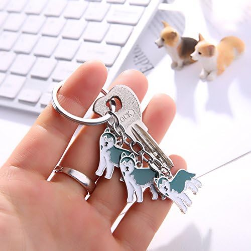 Dog Keychain, Pet Pendant Key-Ring, Cute Puppy ID Tags Metal Key Ring for Dog Lover (Blue Husky)