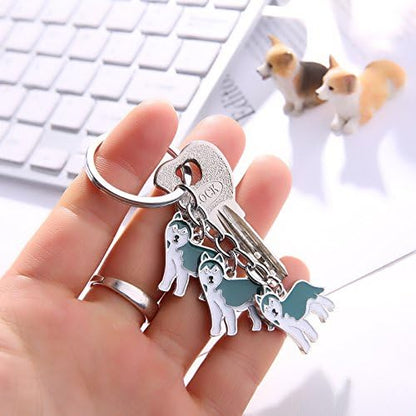 Dog Keychain, Pet Pendant Key-Ring, Cute Puppy ID Tags Metal Key Ring for Dog Lover (Blue Husky)