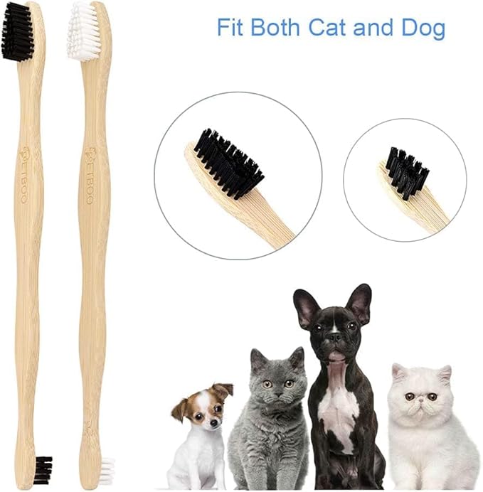 Dog Toothbrush,Pets Bamboo Tooth Brush Double-Sided Small & Large Head Toothbrushes for Dogs Cats,Biodegradable Eco-Friendly Teeth Cleaning Tool (Black 6 Pack)