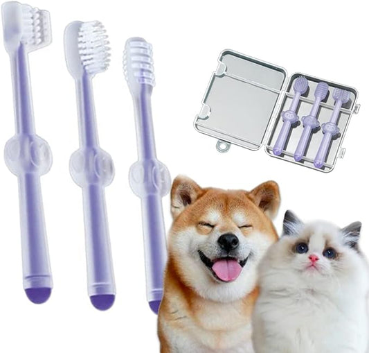 360 Degree Dog and Dat Toothbrush with Tongue Cleaner, Pet Silicone Toothbrush and Cat Toothbrush Kit, Comes with a Storage Cup, Suitable for Small and Medium-Sized Dogs, Cats, Ferrets, and Dutch Pigs