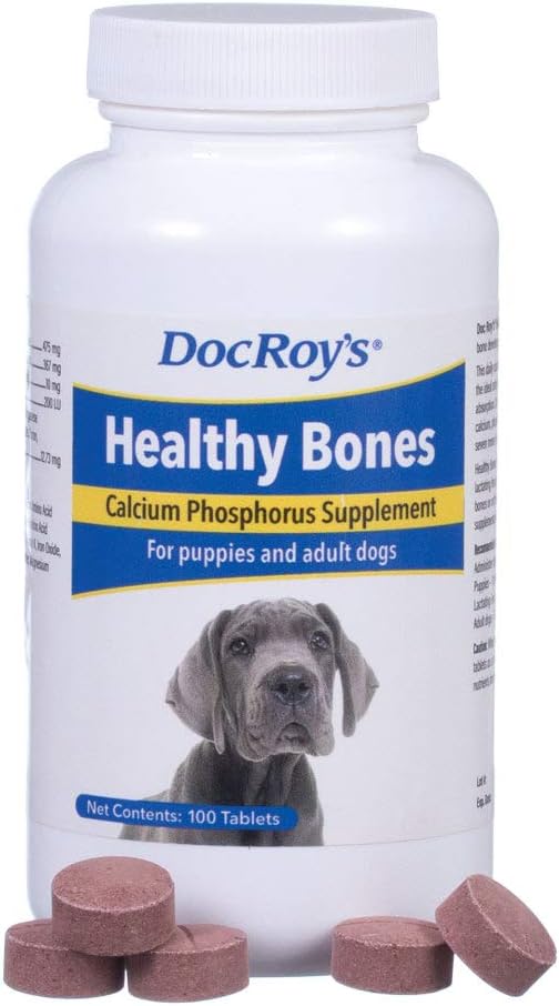 Doc Roy's Healthy Bones- Calcium Phosphorus Supplement- for Dogs & Puppies- 100ct Tablets