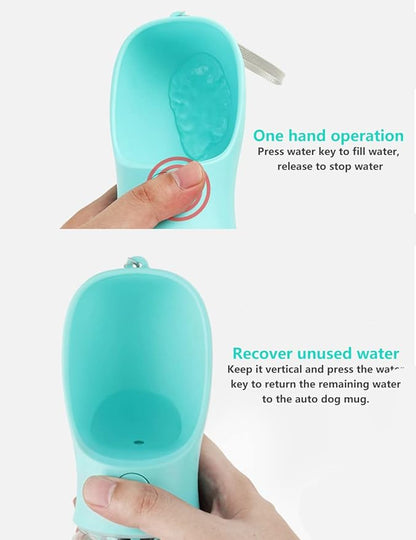 Kalimdor Dog Water Bottle, Leak Proof Portable Puppy Water Dispenser with Drinking Feeder for Pets Outdoor Walking, Hiking, Travel, Food Grade Plastic (12oz Pink)