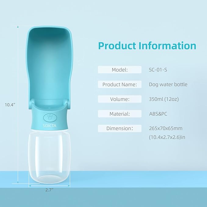 Portable Dog Water Bottle for Walking 19 OZ or 12 OZ Portable Pet Water Bottles for Puppy Small Medium Large Dogs Water Dispenser Dog Water Bowl Dog Accessories (19OZ Blue) (Blue 12 OZ)