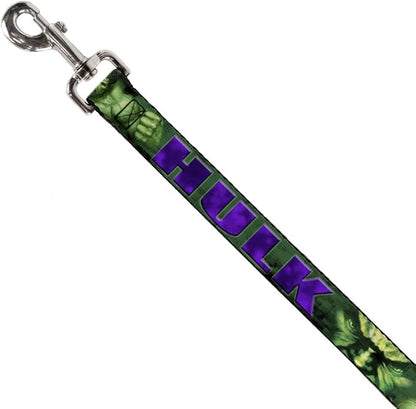 Dog Leash Hulk Face Close Up Action Pose Greens Purples 6 Feet Long 1.5 Inch Wide