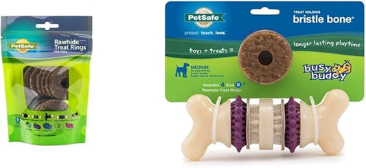 PetSafe Treat Rings - 16 Rings - Size B - Original & Busy Buddy Bristle Bone - Treat-Holding Toy for Dogs - Purple, Large