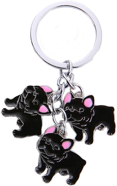 Dog Keychain, Pet Pendant Key-ring, Cute Puppy ID Tags Metal Key Ring Christmas Gifts for Dog Lover (French Bulldog Black)