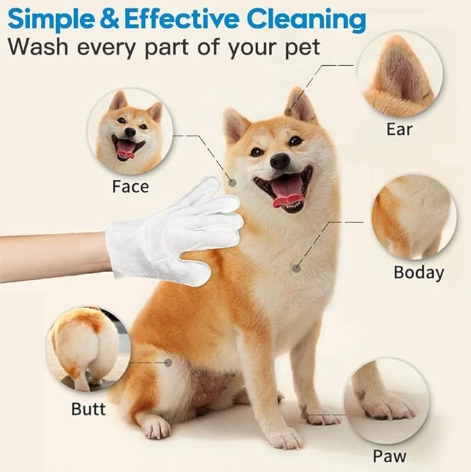 （12PCS）Cleaning Glove for Dog and Cat, Wipes Gloves for Dog and Cat Fur Face, Ear, Eye, Paws Cleaning Wipes Pet Wash Free Gloves, Grooming Wipes for Pet No Rinse Thick Dog Wipes Gloves