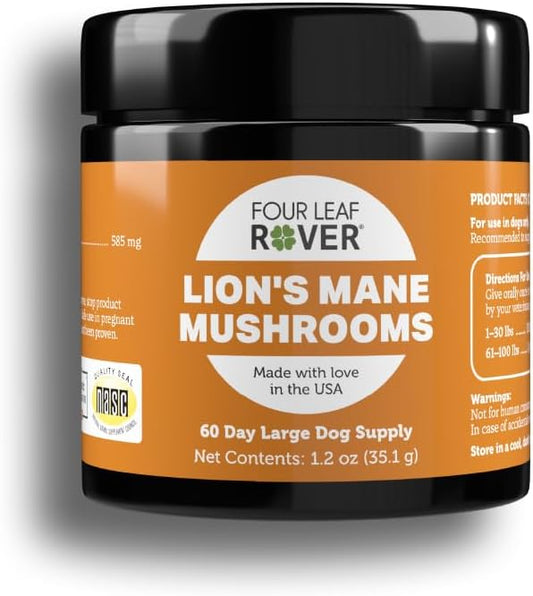 Lion's Mane - Organic Mushrooms Extract for Dogs | Hericenones & Erinacines | Supports Cognitive Health & Neurological Function - 60-Day Large Dog Supply