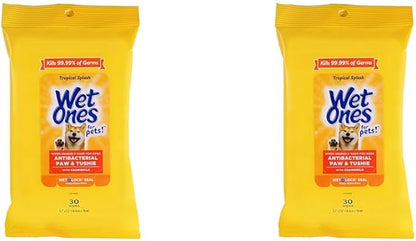 Wet Ones for Pets Paw & Tushie Dog Wipes with Chamomile Dog Wipes for All Dogs in Tropical Splash Scent, Wipes with Wet Lock Seal Pouch Dog Paw Wipes (Pack of 2, 30 Count Total)